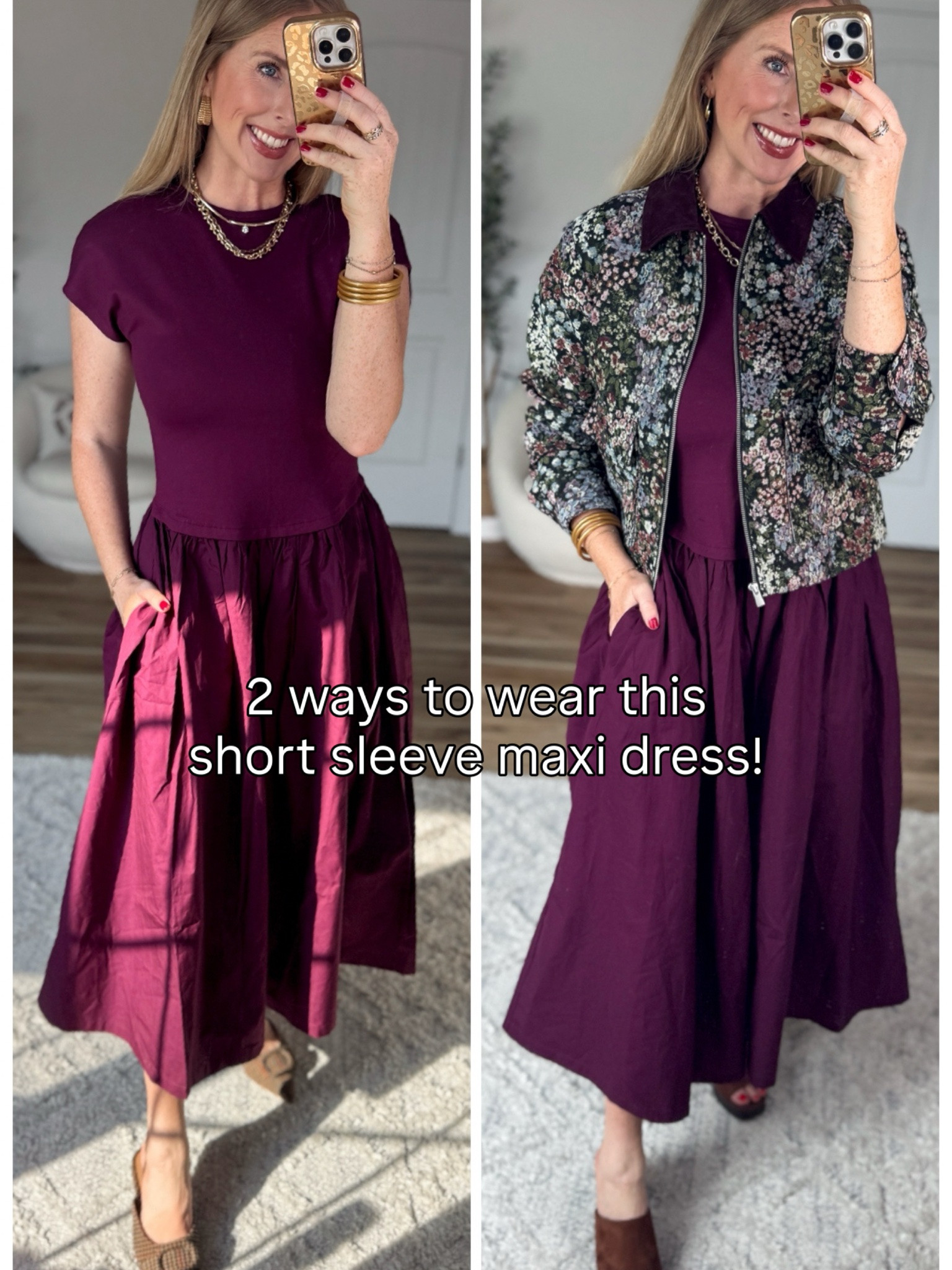 Ways to wear this short sleeve midi dress from Walmart!