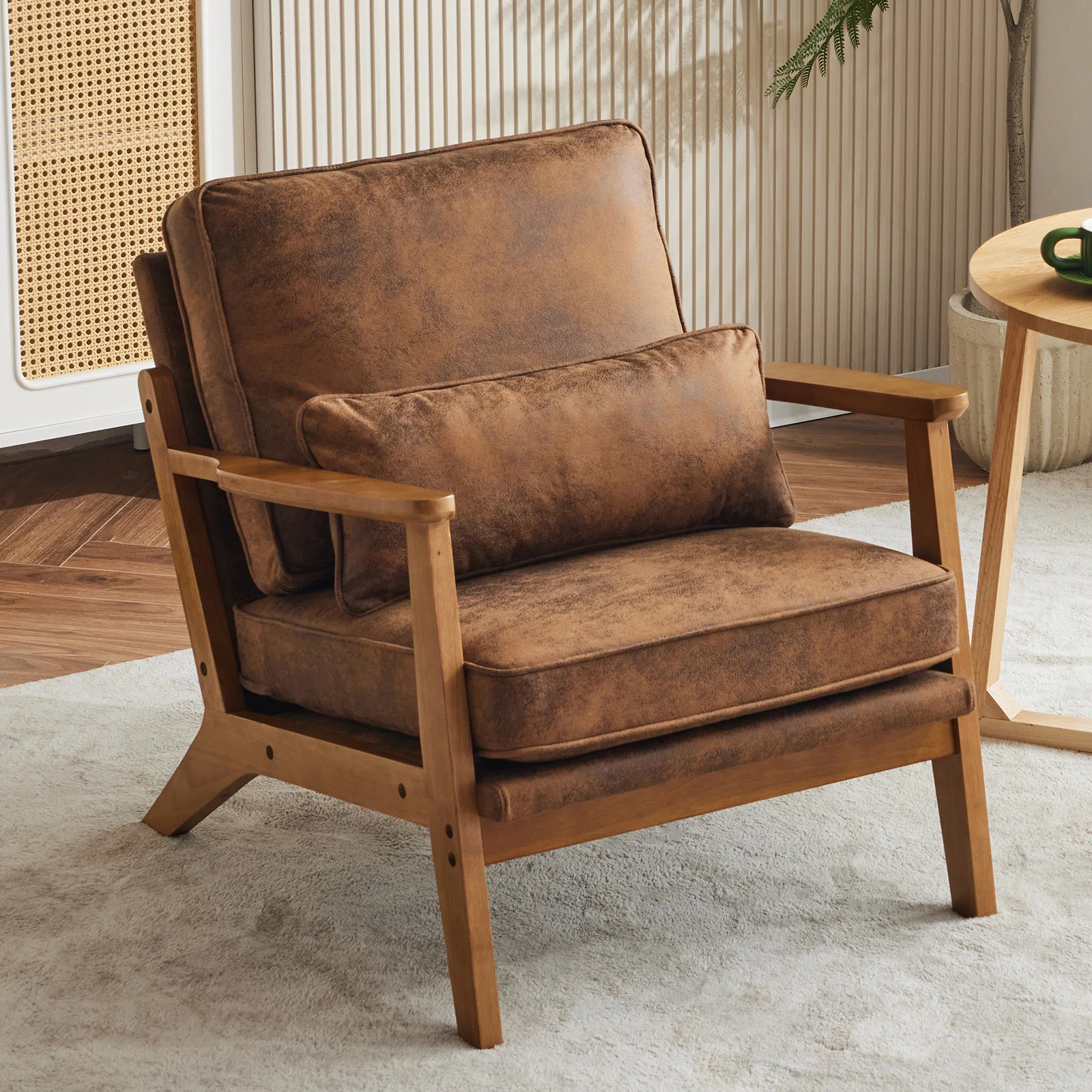 Lemley Upholstered Accent Chair With Wooden Legs And One Pillow | Wayfair North America