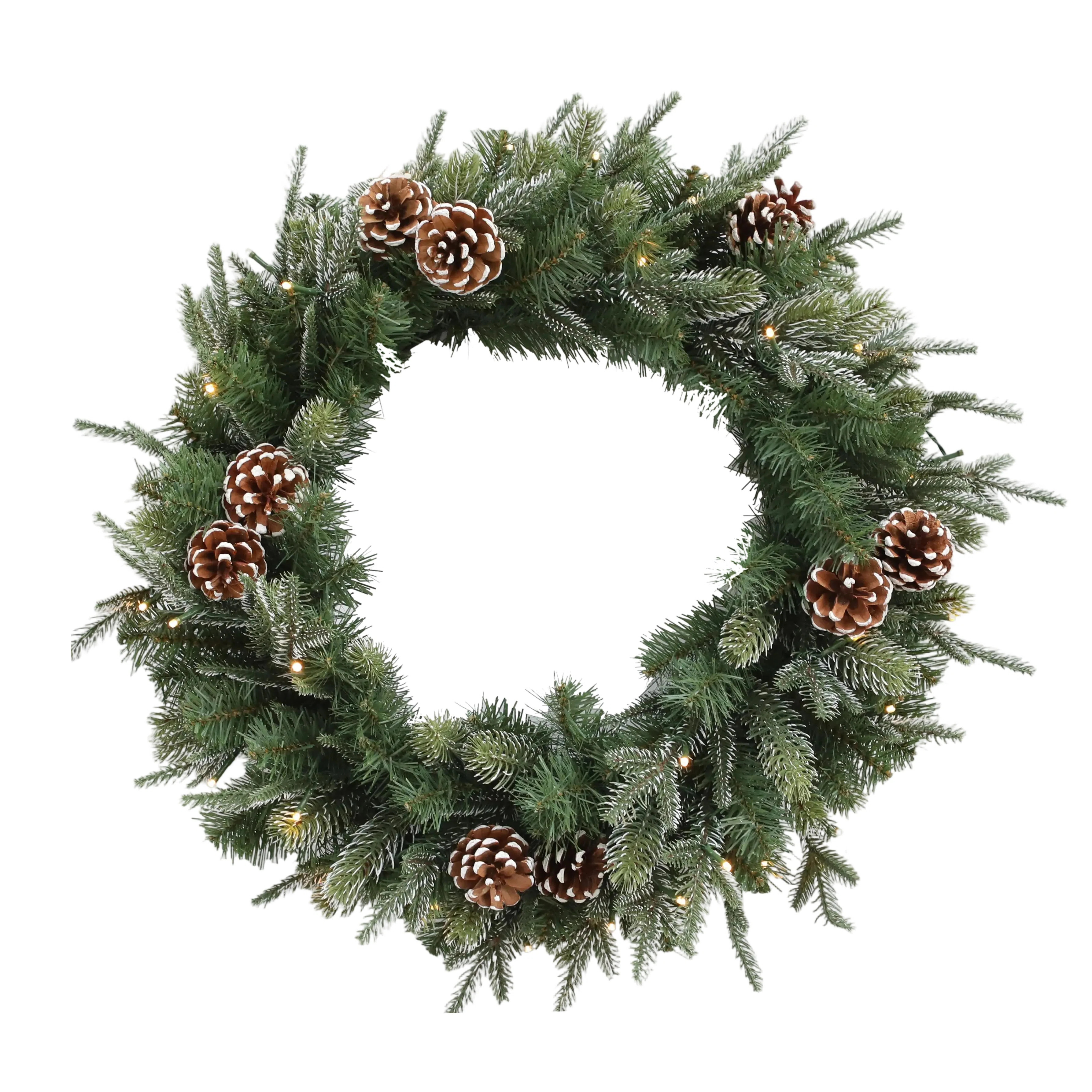 24" Artificial Large Winter Pre-Lit Wreath Farmhouse Cedar Christmas Wreath For Front Door With L... | Wayfair North America