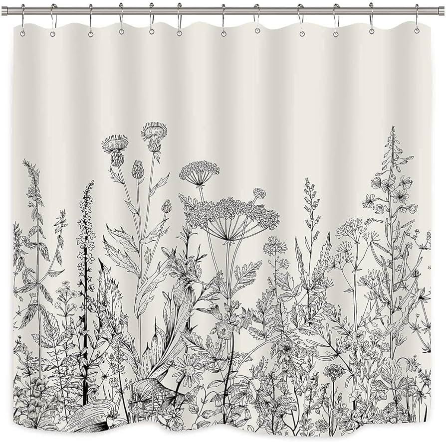 BIVINAR Extra Long Black White Vintage Floral Shower Curtain 72 x 84 Inch, Botanical Flower Showe... | Amazon (US)