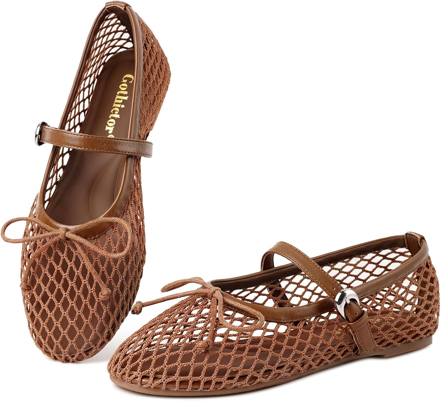 Gothictor Women's Mesh Ballet Flats Round Toe Leopard Mary Jane Shoes Women | Amazon (US)
