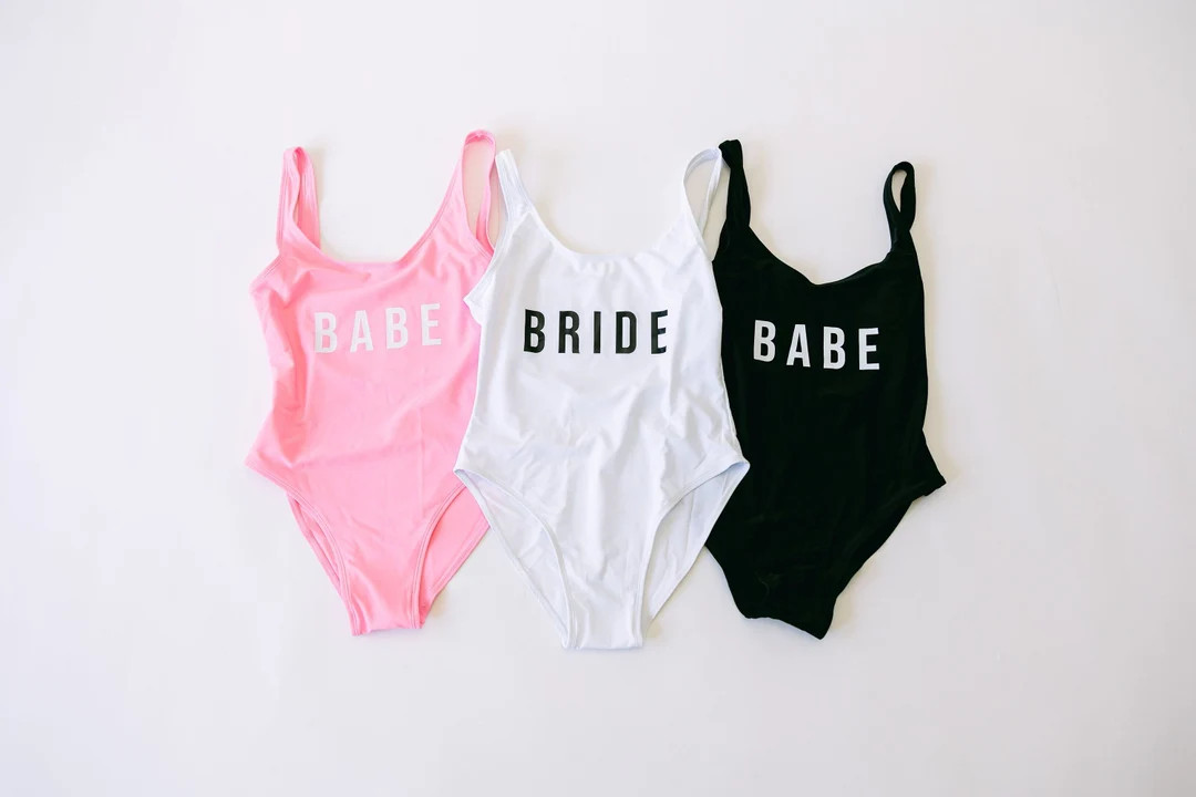 Bridal One Piece Swimsuit | Bachelorette Swimsuits | Bridesmaid Swimsuits | Bride to Be + Babe Sw... | Etsy (US)