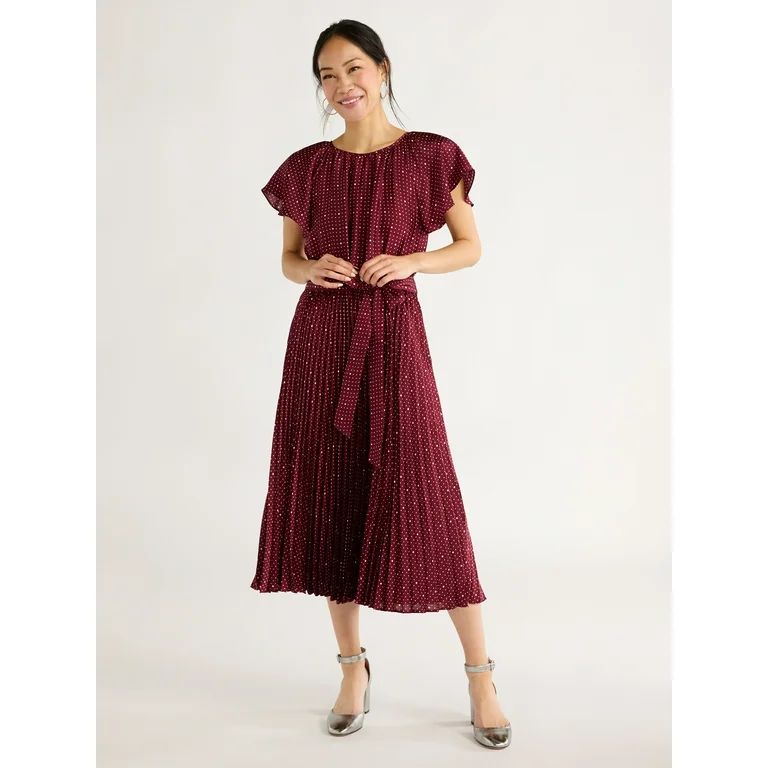 Free Assembly Women’s Pleated Midi Dress with Flutter Sleeves, Sizes XS-XXL | Walmart (US)