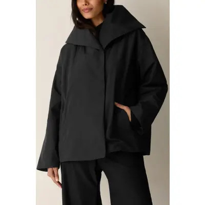 Eileen Fisher High Collar Short Padded Coat in Black at Nordstrom, Size Small | Nordstrom
