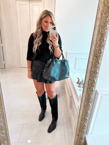 This faux leather skort is a must for fall! The fit is so good I sized up for length! This sweater top is the perfect fall staple! Runs tts. 

#LTKfindsunder100