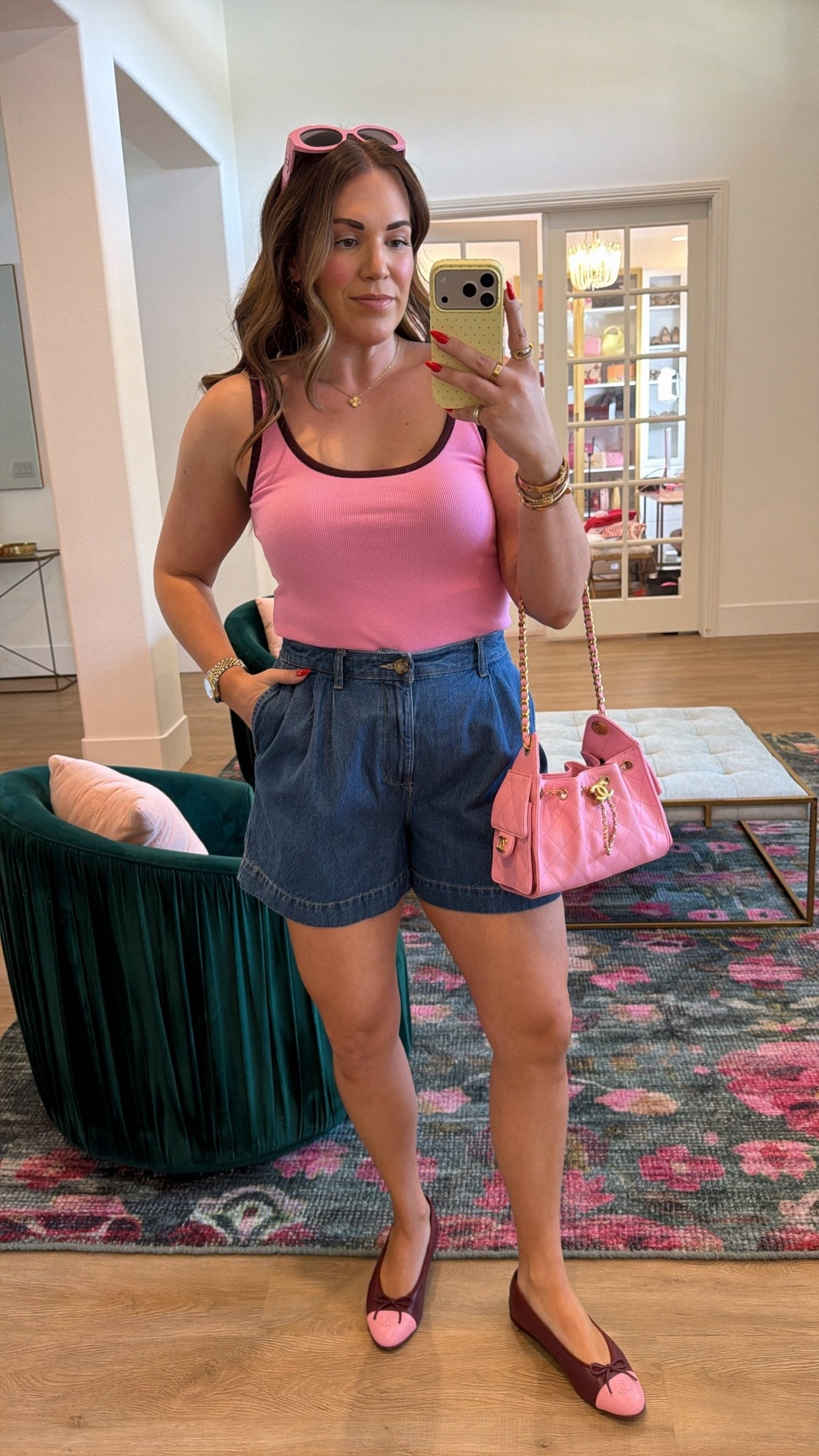 curvy midsize pink and burgundy summer look! wearing size large on two tone tank and size medium in trouser shorts. 50% off this weekend!

#LTKSeasonal #LTKMidsize #LTKSaleAlert
