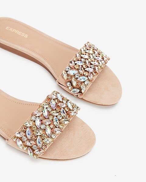 Jewel Embellished Slide Sandals | Express