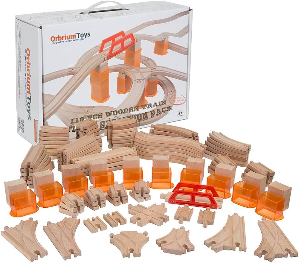 Orbrium Toys 110 Pcs Wooden Train Track Expansion Pack Compatible with Thomas Wooden Train, Brio,... | Amazon (US)
