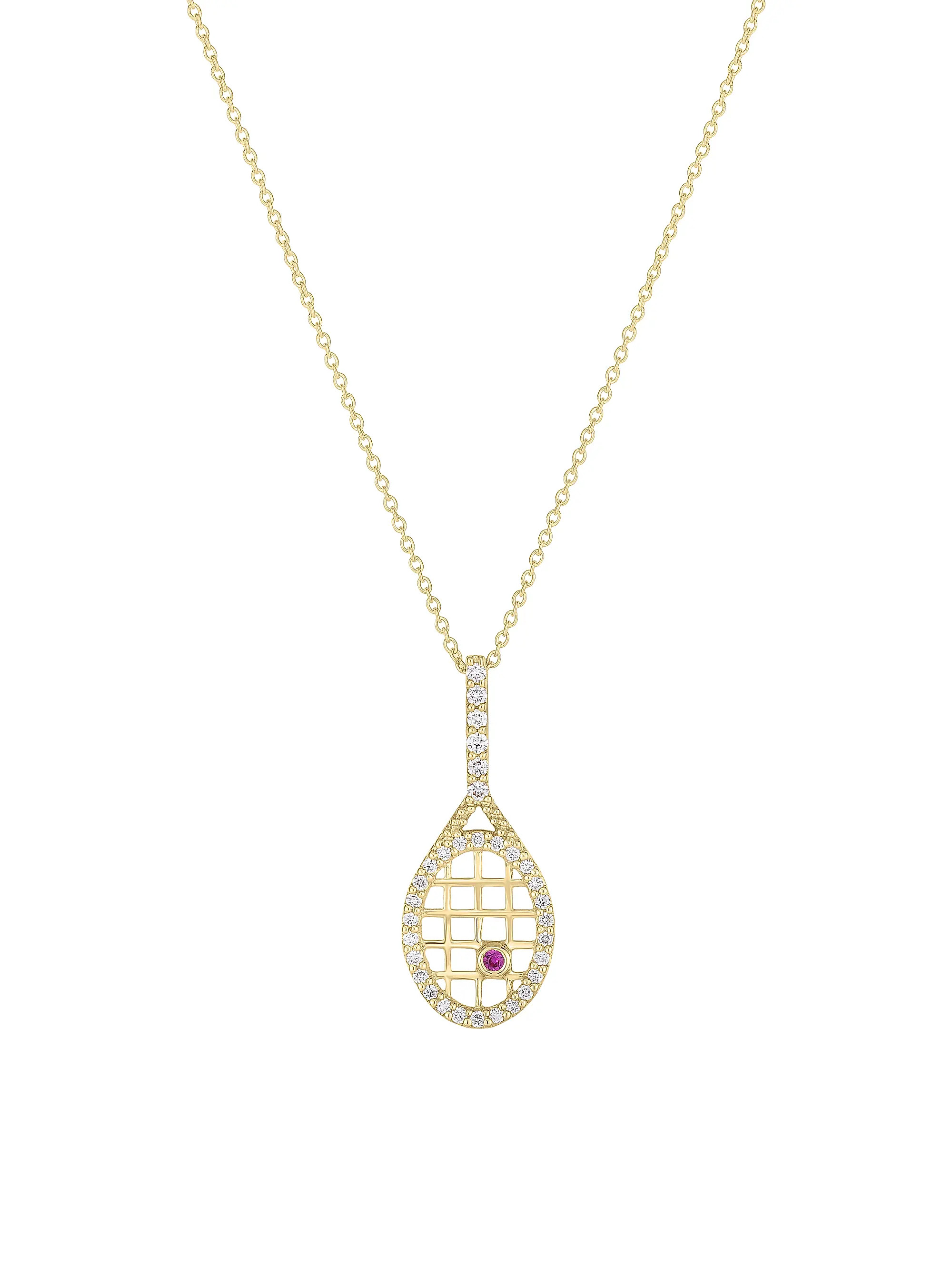 Tiny Treasures 18K Gold, Diamond & Ruby Tennis Racket Necklace | Saks Fifth Avenue
