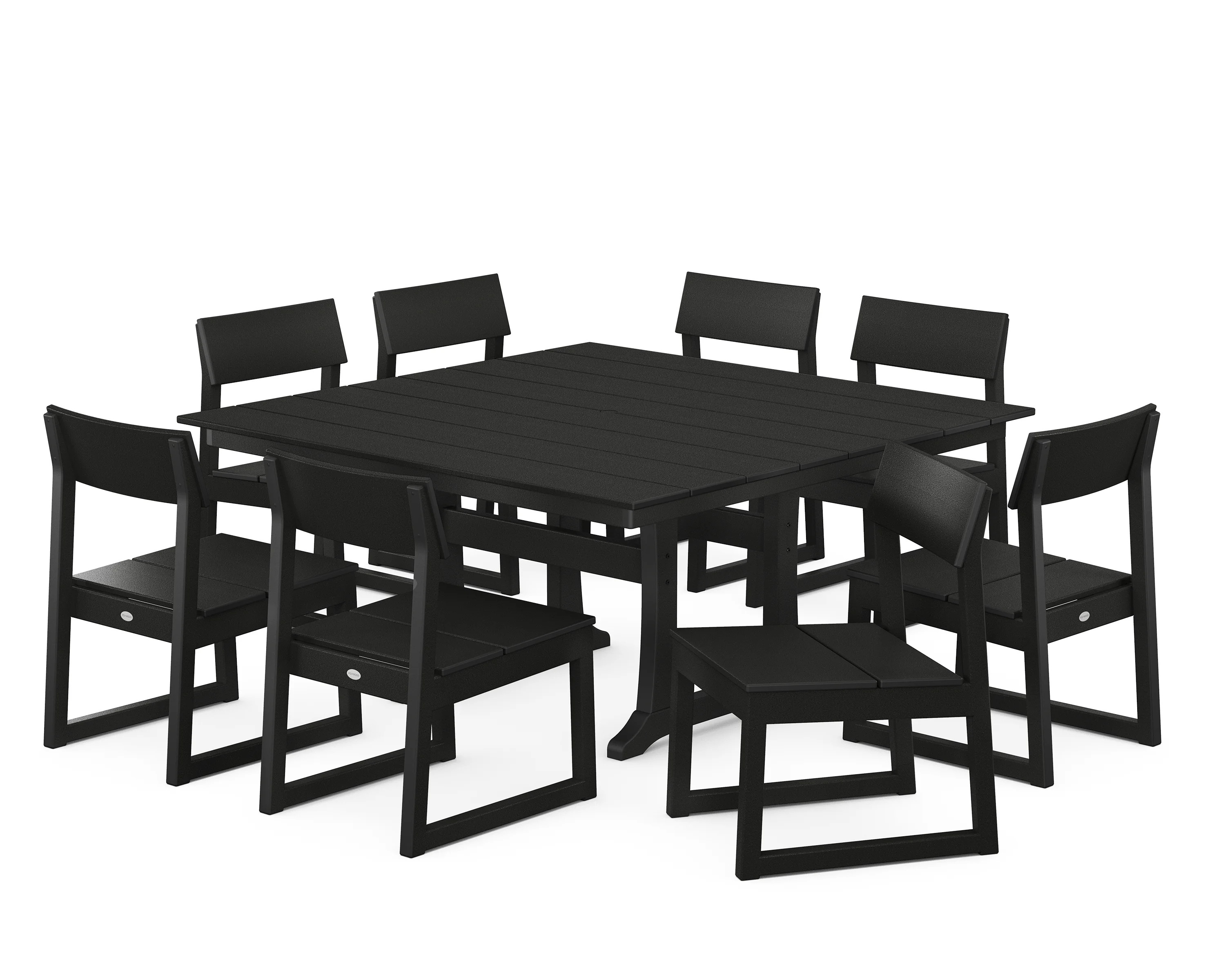 POLYWOOD EDGE 9-Piece Farmhouse Trestle Dining Set in Black | Walmart (US)