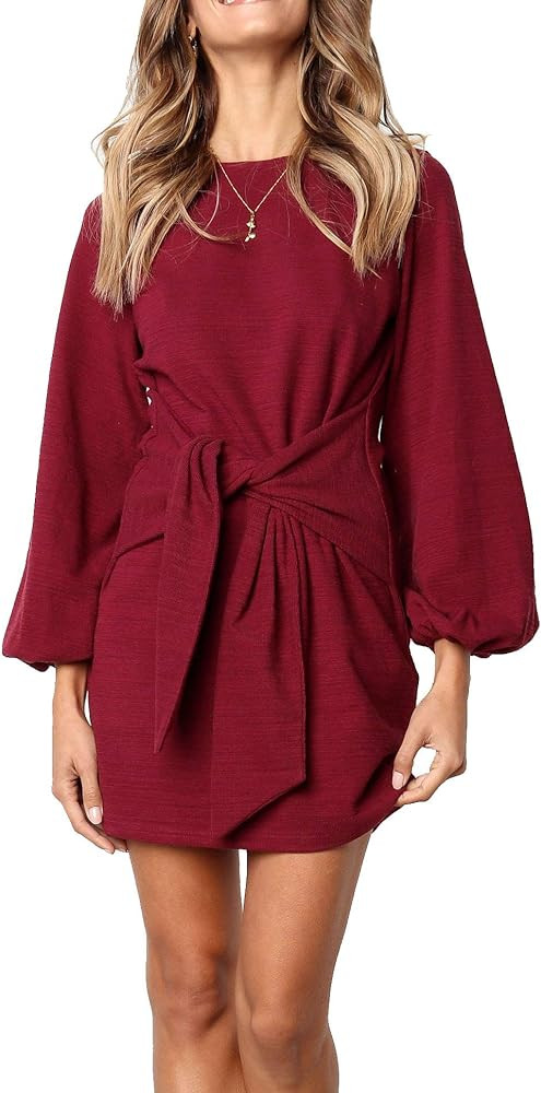 R.Vivimos Women's Autumn Winter Cotton Long Sleeves Elegant Knitted Bodycon Tie Waist Sweater Pen... | Amazon (US)