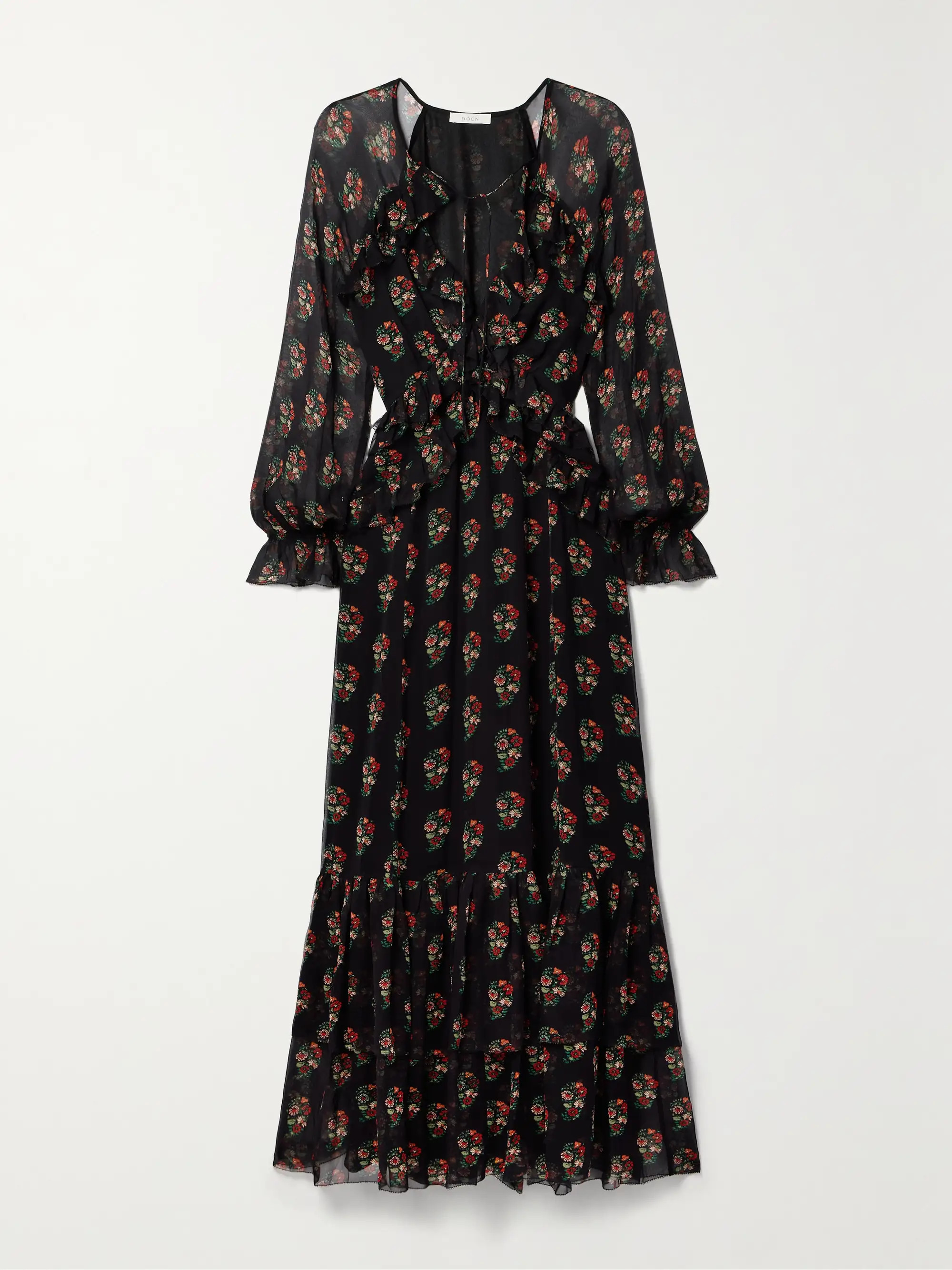 DÔEN Saffron ruffled floral-print silk-georgette maxi dress | NET-A-PORTER | NET-A-PORTER (US)