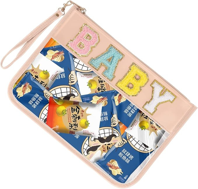 Monogram Glitter Chenille Letter Clear Bag, Portable Travel Essentials Zipper Clear Pouch with Wr... | Amazon (US)