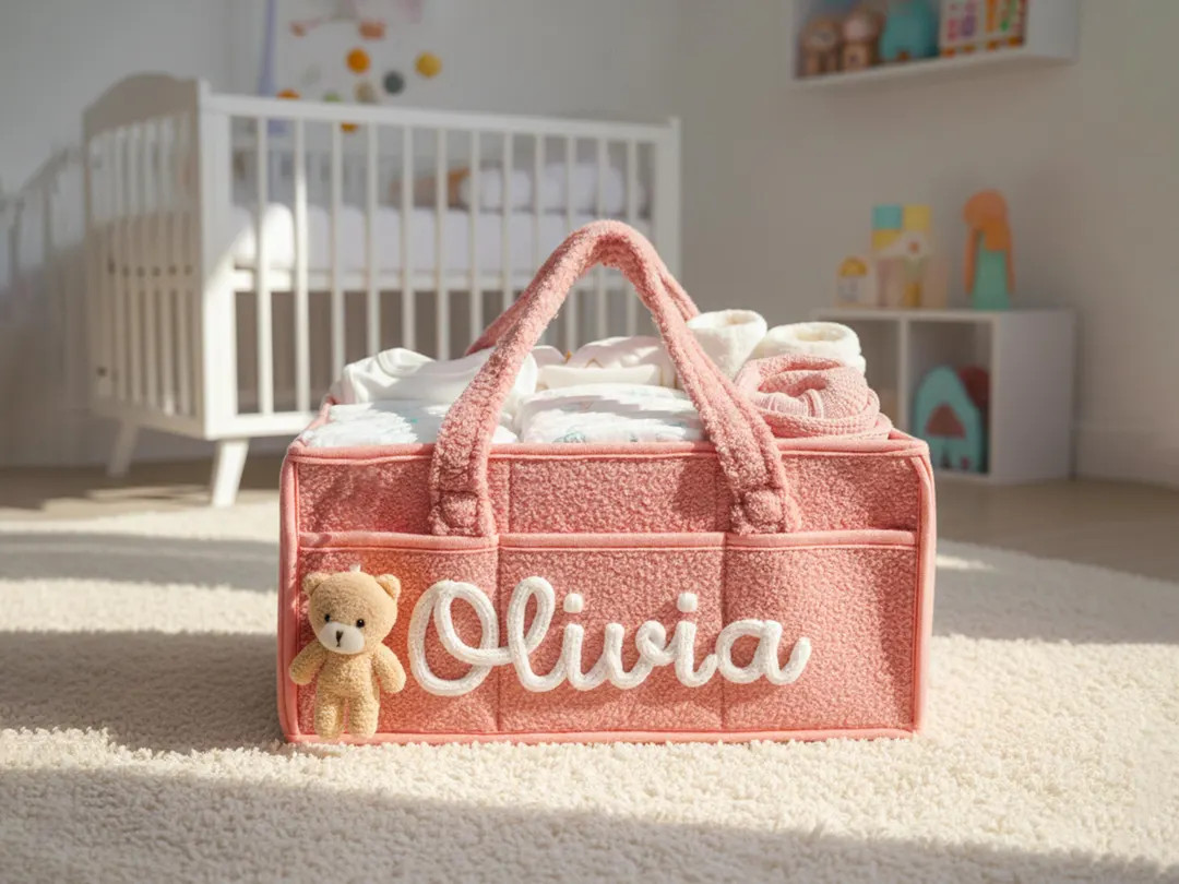 Custom Baby Basket & Bear: Personalized Baby Shower Gift, Soft Storage Bin With Side Pockets - Et... | Etsy (Global)