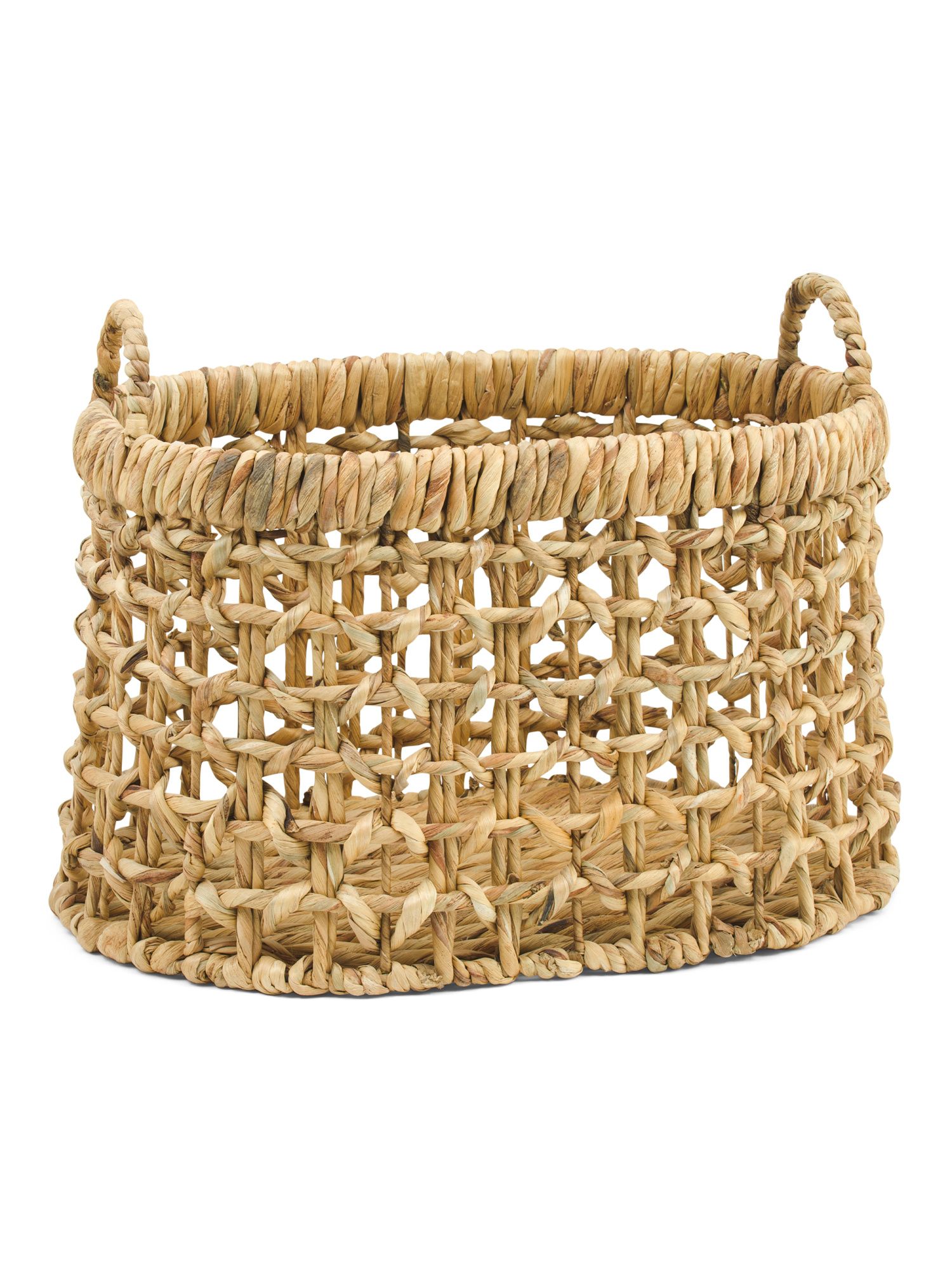 Medium Oval Natural Opened Weave Basket With Handles | TJ Maxx