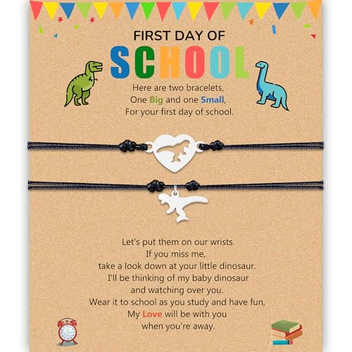 SmileBelle First Day of School Bracelet for Mom and Son, Black First Day of Kindergarten Dinosaur... | Amazon (US)