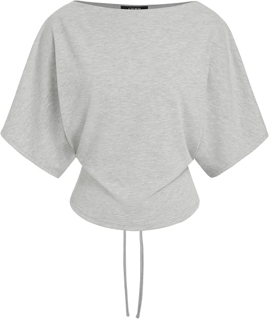 CIDER Womens Cotton Blend Boat Neck Batwing Sleeve Drawstring Tee | Amazon (US)