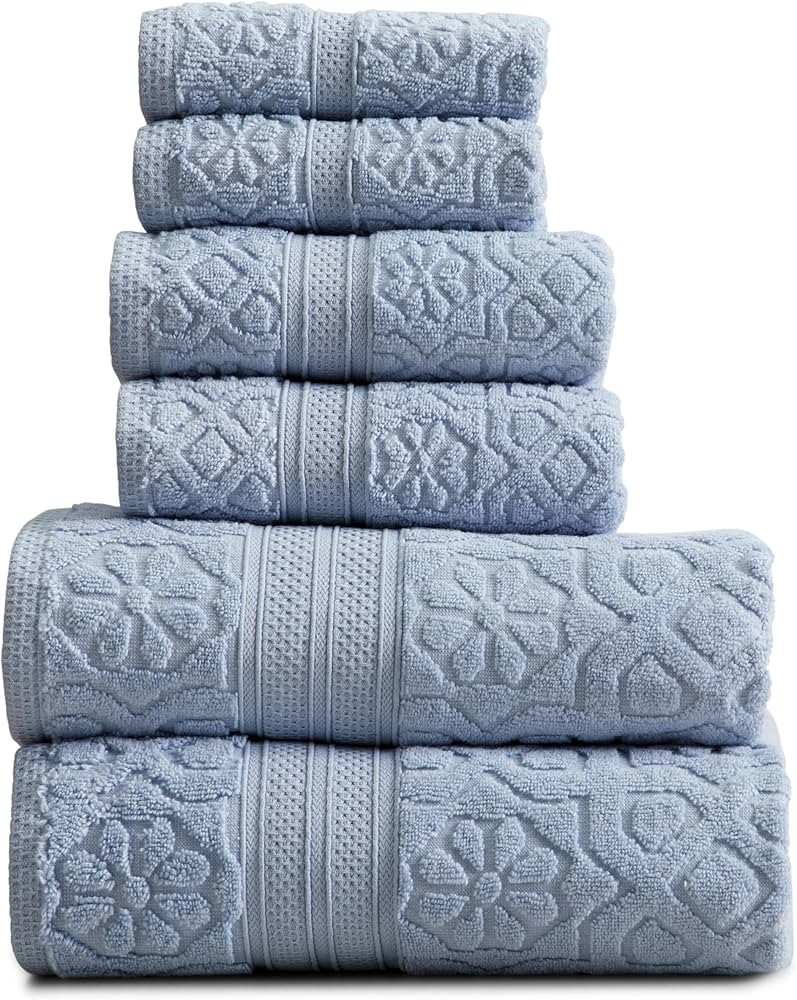 100% Cotton Towel Set 6 Piece Set | Floral Textured Design | Absorbent Quick-Dry 2 Bath Towels 2 ... | Amazon (US)