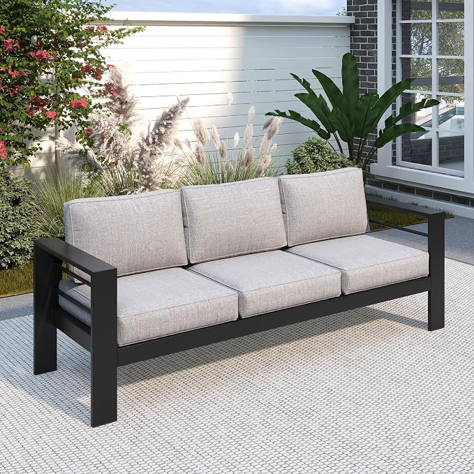 Solaste Aluminum Outdoor Couch, 3-Seat Metal Outdoor Sofa with Water-Resistant Cushion, Weather-R... | Amazon (US)