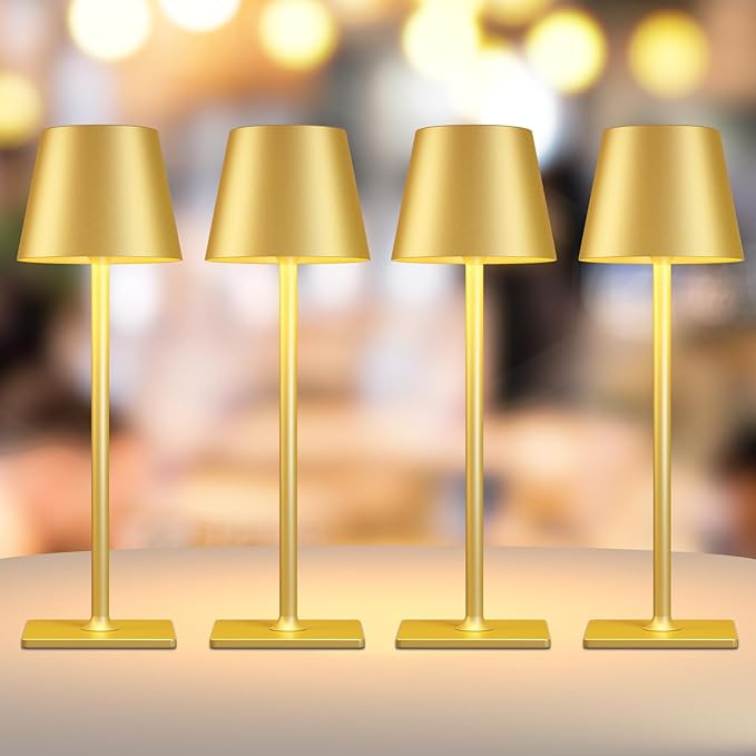 4 Pack Gold Rechargeable Led Cordless Table Lamps,Cordless Lamp with 6000mAh Battery Operated,Wir... | Amazon (US)