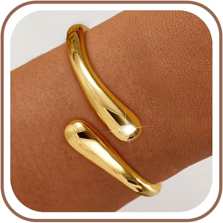 Gold Bracelets for Women Trendy - 14K Gold Plated Bangle Bracelet Chunky Adjustable Twist Cuff Gold Bracelet Non Tarnish Waterproof Jewelry for Women Gifts | Amazon (US)