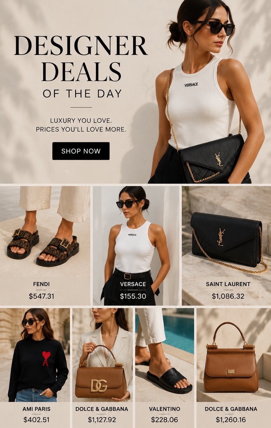 ✨ Designer Deals of the Day ✨
Luxury finds without the luxury price tag. 🤍
Today's favorites include:
• Dolce & Gabbana Sicily Handbag – $1,342.80
• Dolce & Gabbana 3.5 Logo Plaque Shoulder Bag – $1,260.16
• Saint Laurent Cassandre Matelassé A5 Pouch – $636.04
• AMI Paris De Coeur Crewneck Jumper – $402.51
If you've been eyeing designer handbags and elevated wardrobe staples, now is the time to grab them before prices change.
Tap to shop my curated designer picks and save on some of fashion's most-loved brands.
#DesignerDeals #LuxuryForLess #DesignerSale #LTKFashion #LTKStyle #LuxuryHandbags #DolceGabbana #SaintLaurent #AMIParis #FashionDeals #LuxuryShopping #DesignerFinds #HandbagLover #SaleAlert #StyleInspiration

#LTKSaleAlert