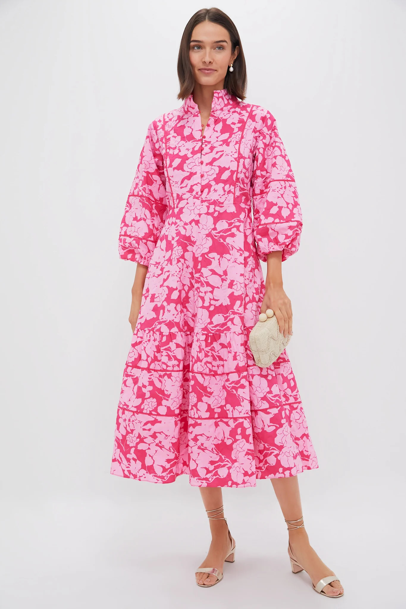 Pink Textured Floral Hillsborough Midi Dress | Tuckernuck (US)