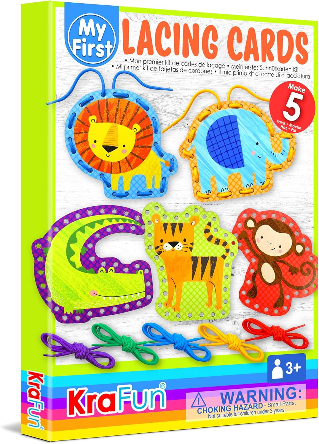 KRAFUN Beginner Preschool Lacing Card Kit for Kids Arts & Crafts, 5 Easy Safari and Animal Lacing... | Amazon (US)