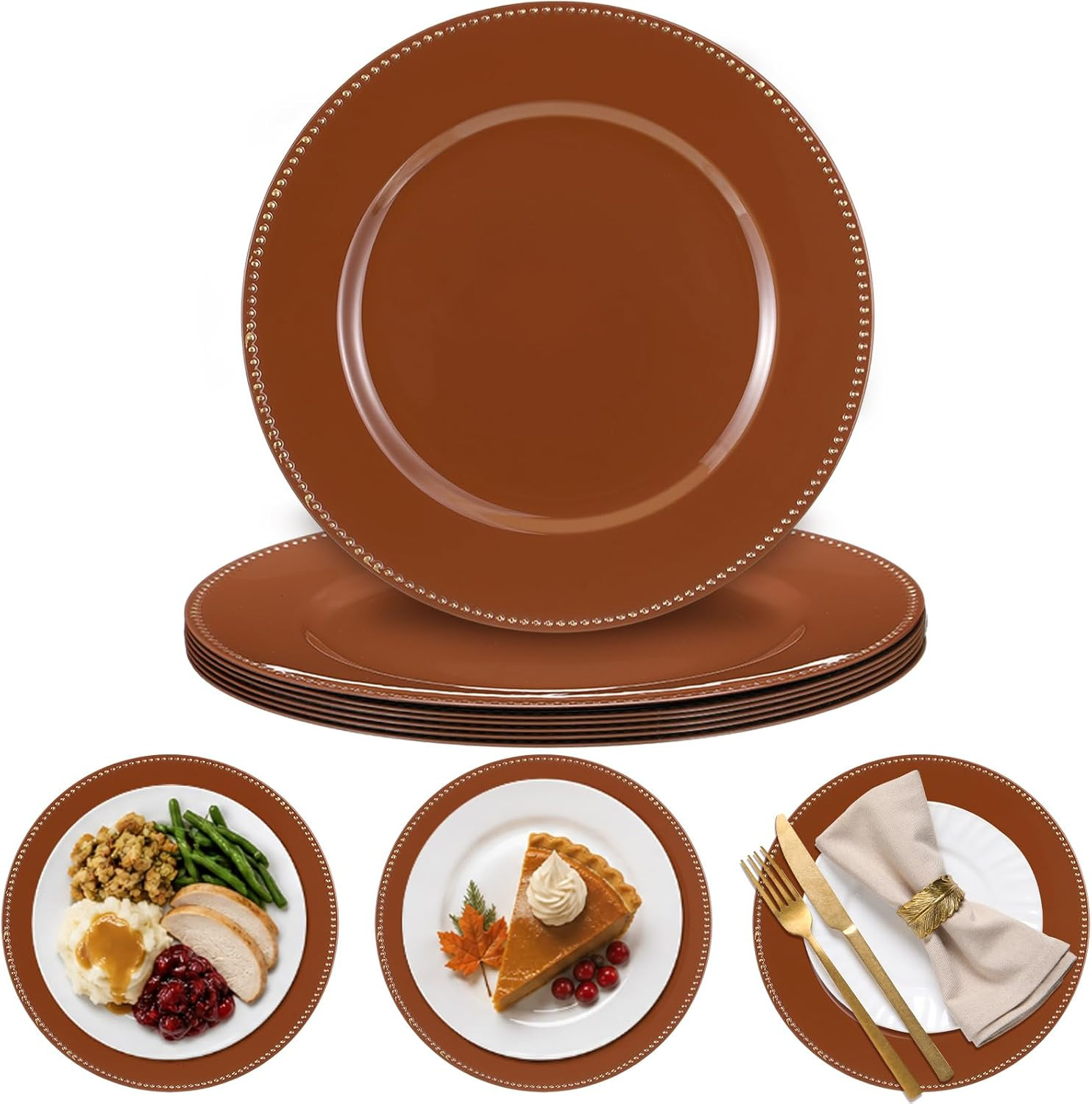 Bokon 6 Pack Thanksgiving Charger Plates 13'' Charger Plate with Beaded Rim | Amazon (US)