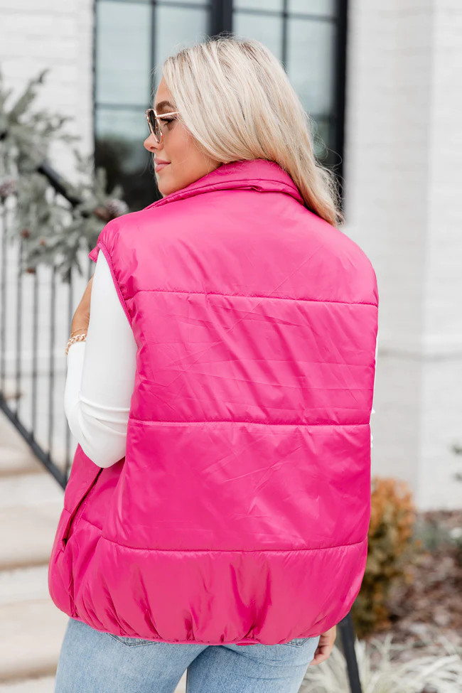 My Eyes On You Magenta Oversized Puffer Vest | Pink Lily