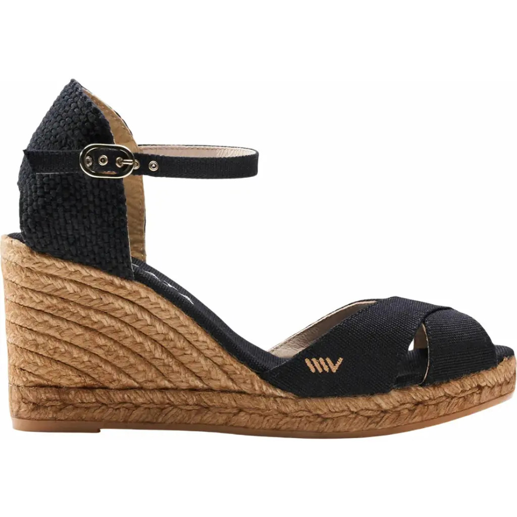 VISCATA Aiguablava Canvas Espadrille Sandal Wedges in Black at Nordstrom, Size 10 | Nordstrom