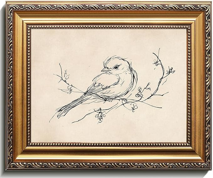uniro Vintage Gold Framed Wall Art, Minimalist Bird Sketch Canvas Art Prints Painting, Antique Na... | Amazon (US)