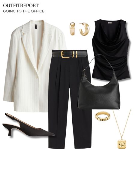 Blazer outfit black top trousers and white blazer with sling backs spring summer outfit

#LTKshoecrush #LTKstyletip #LTKitbag