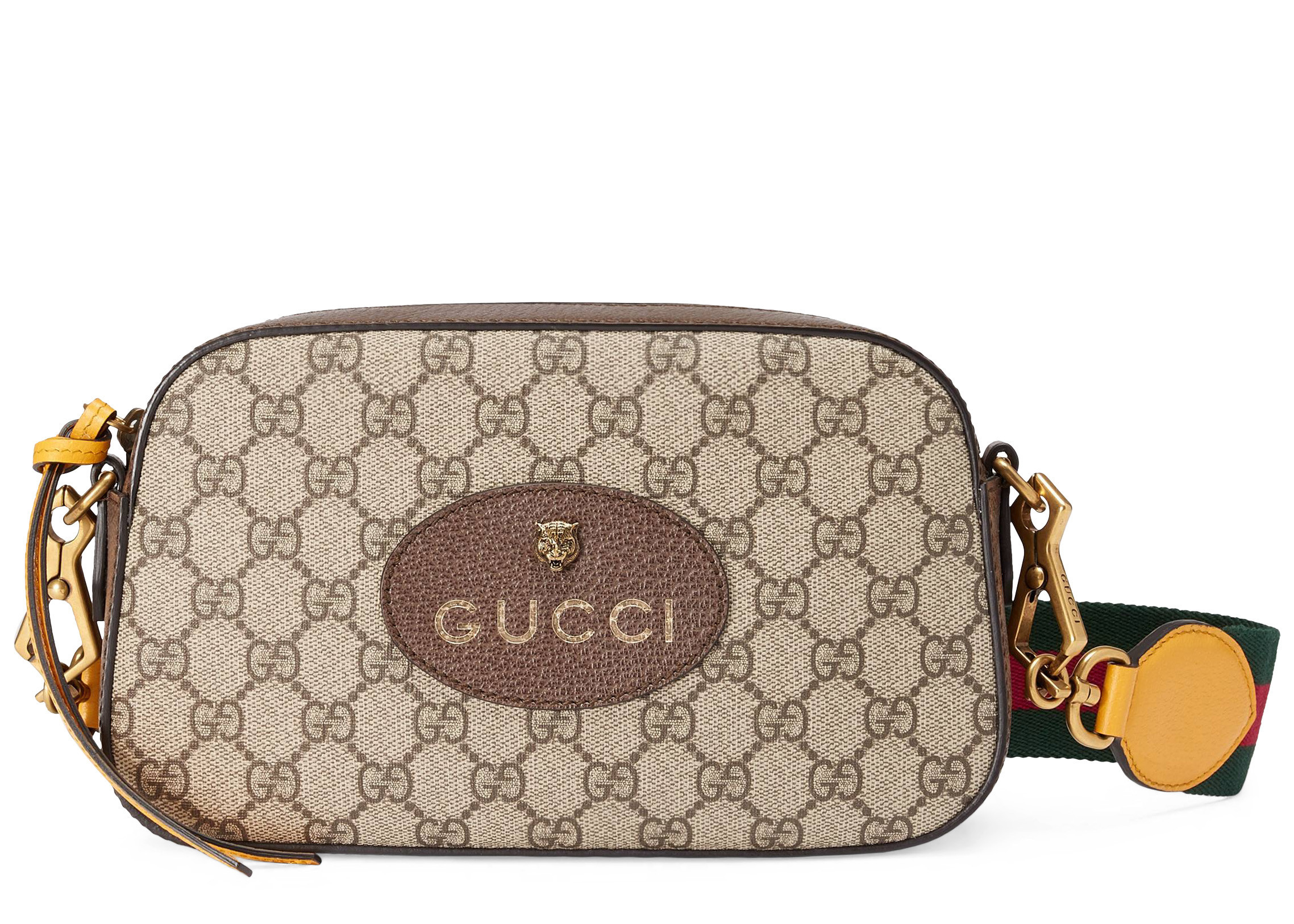 Women's Gucci Messenger GG Supreme Green/Red Web Strap in Brown/Yellow | StockX