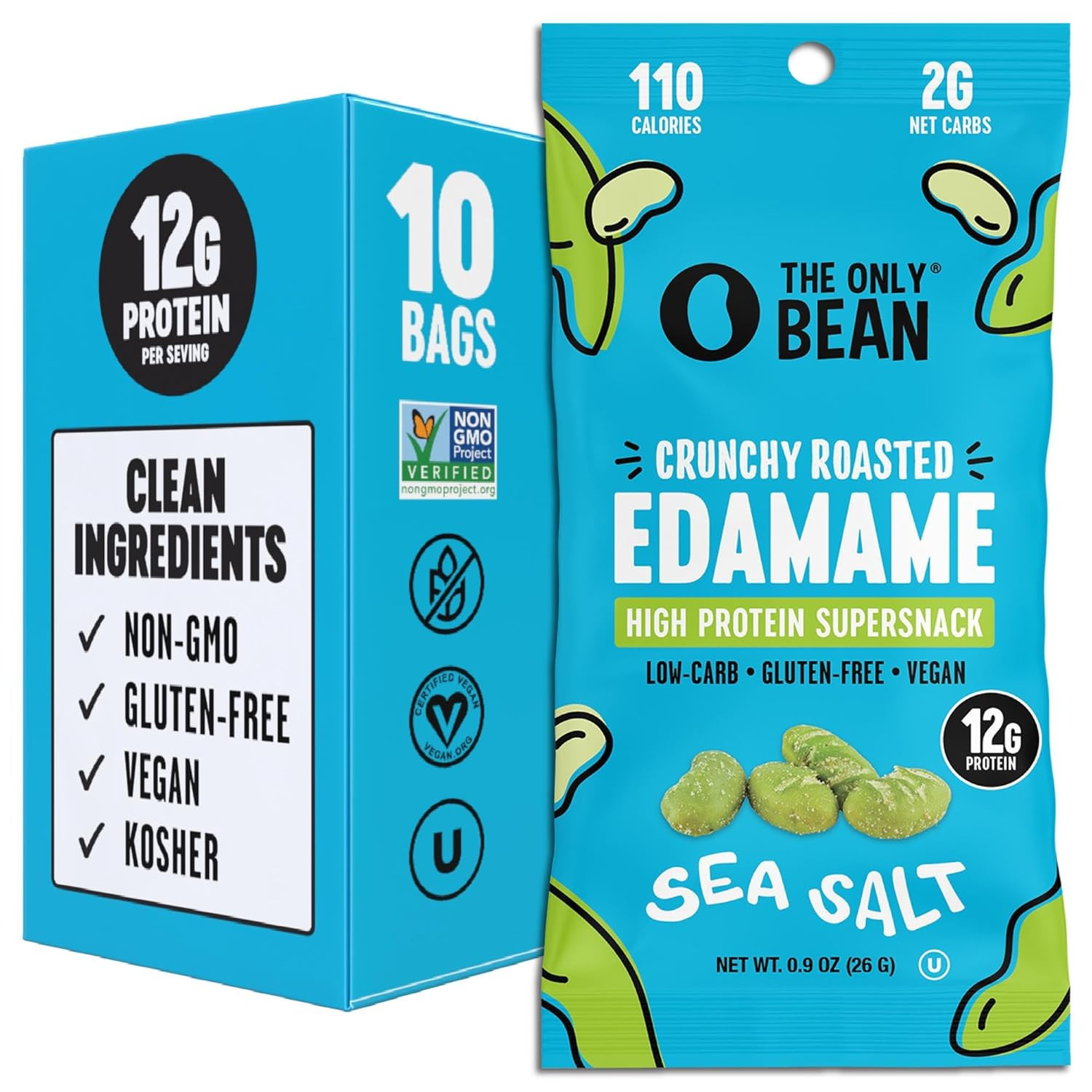 The Only Bean Crunchy Dry Roasted Edamame Snacks (Sea Salt), Healthy High Protein(11g) Keto Food,... | Amazon (US)