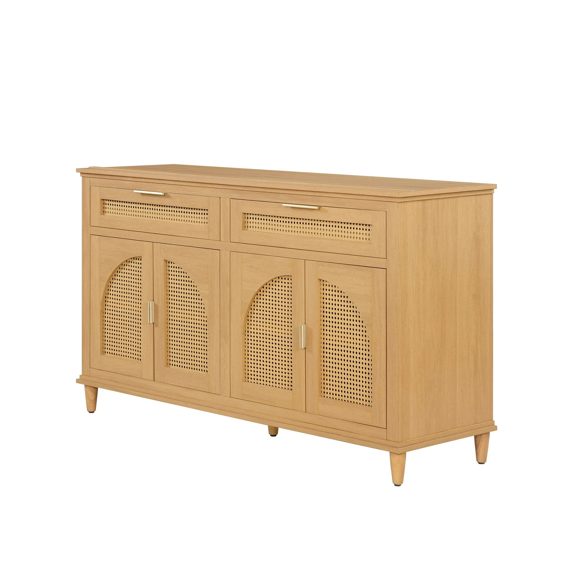 Beautiful Drew Rattan Media Console with Teched Away Drawer by Drew Barrymore, Warm Honey Finish | Walmart (US)