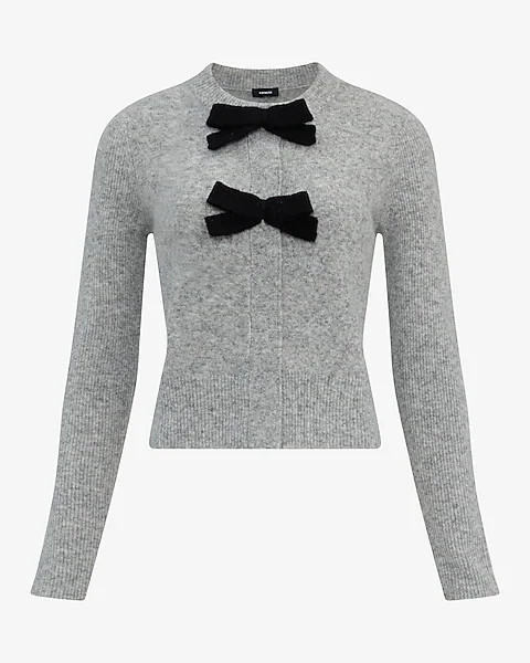 Double Bow Crew Neck Cardigan | Express