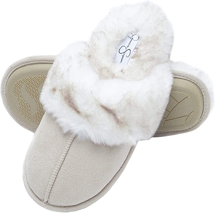 Jessica Simpson Comfy Faux Fur Womens House Slipper Scuff Memory Foam Slip On Anti-Skid Sole | Amazon (US)
