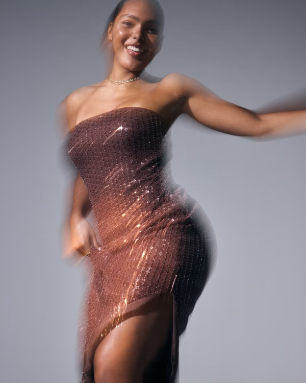 Women's Bra-Free Strapless Beaded Maxi Dress | Women's Party Collection | Abercrombie.com | Abercrombie & Fitch (US)