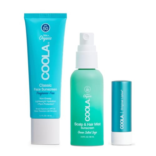COOLA Organic Face Sunscreen Beach Bundle Set, Dermatologist Tested Skin Care for Daily Protection, Vegan and Gluten Free, SPF 50 Face Lotion + SPF 30 Scalp Spray + SPF 30 Lip Balm, 3 Count Bundle | Amazon (US)