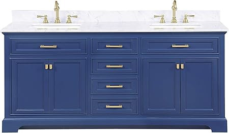 Design Element ML-72-BLU Milano 72" Blue Bathroom Vanity with Double Sink Carrara Marble Countert... | Amazon (US)