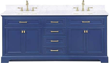 Design Element ML-72-BLU Milano 72" Blue Bathroom Vanity with Double Sink Carrara Marble Countert... | Amazon (US)