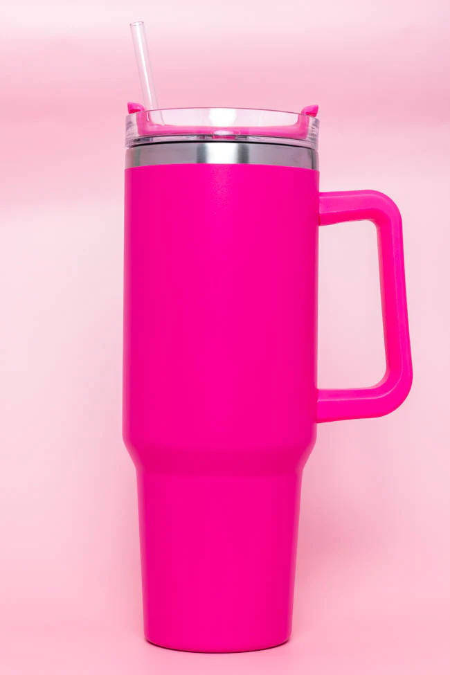 Sippin' Pretty Hot Pink 40 oz Drink Tumbler With Lid And Straw | Pink Lily