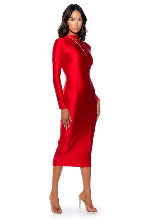 ONE OF ONE LONG SLEEVE MIDI DRESS IN RED | AKIRA