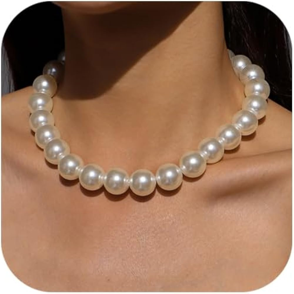 Chunky Pearl Choker Necklace - Stackable Statement Wedding Party Jewelry Gift | Amazon (US)