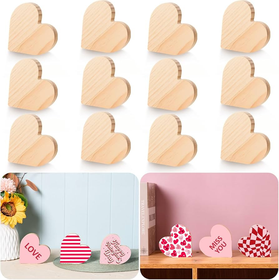 AWIZOM 12 Pcs Valentine's Day Wooden Heart Cutouts 3.94 Inch Unfinished Heart Shaped Table Wooden... | Amazon (US)