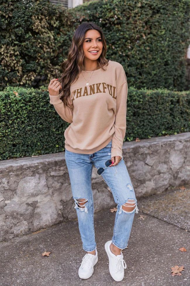 Thankful Varsity Gold Sweatshirt | The Pink Lily Boutique