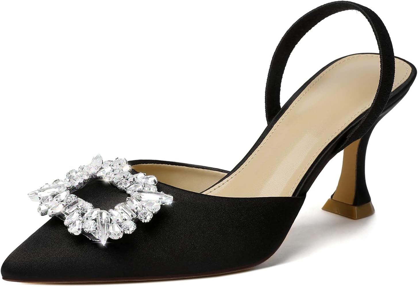 Susanny Women's Closed Toe Rhinstone Wedding Low Heel Slingback Clear Kitten Heels,Adjustable Str... | Amazon (US)