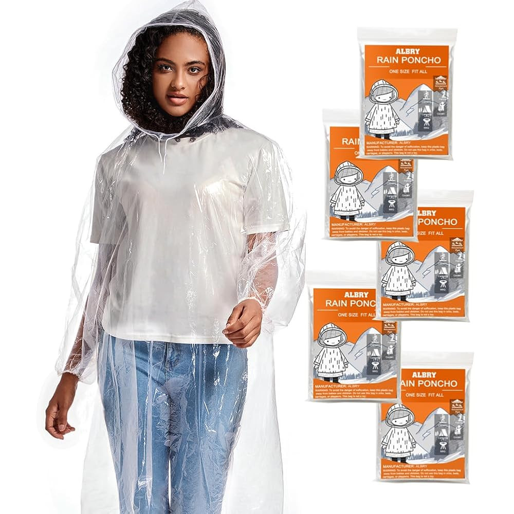 ALBRY Disposable Rain Ponchos for Adults with Drawstring Hood - Emergency Rain Ponchos Family Pac... | Amazon (US)