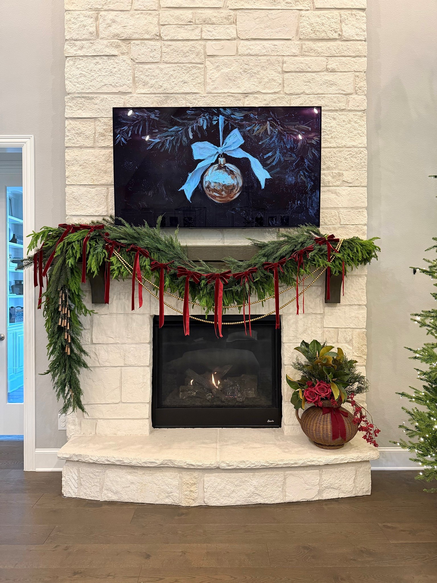 Fireplace garland! I’m adding these fairy twinkle lights next but love how it looks so far! The oversized bow garland was such a great Amazon find!

Christmas 2025, Christmas garland, holiday decor 

#LTKSeasonal #LTKHome #LTKHoliday